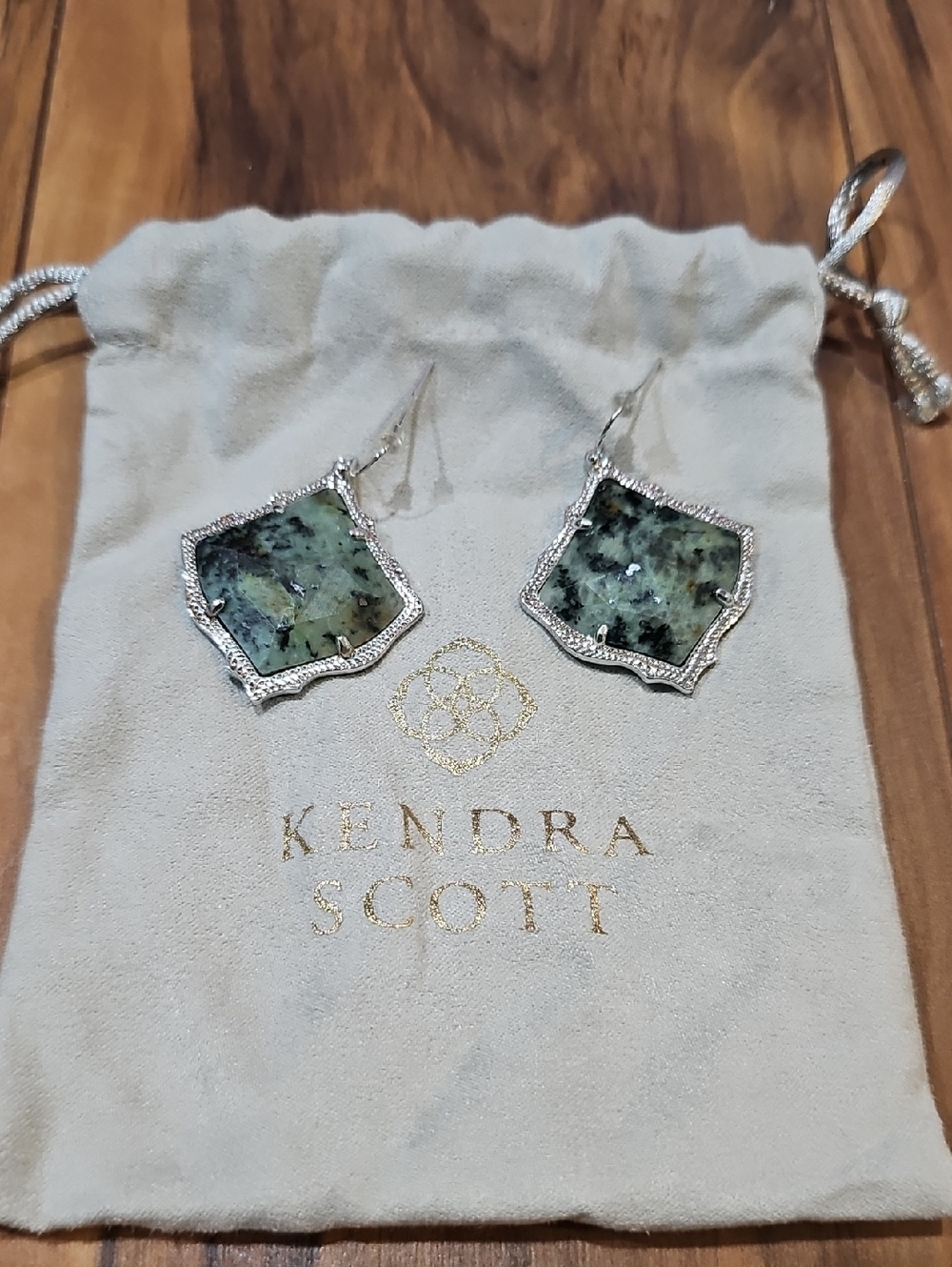 Kendra Scott Silver Green Marble Drop Earrings
